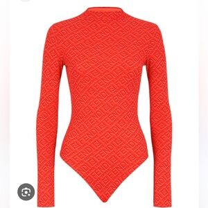 FENDI x SKIMS Mock Neck Longsleeve Thong Bodysuit size M color Georgia (Red)